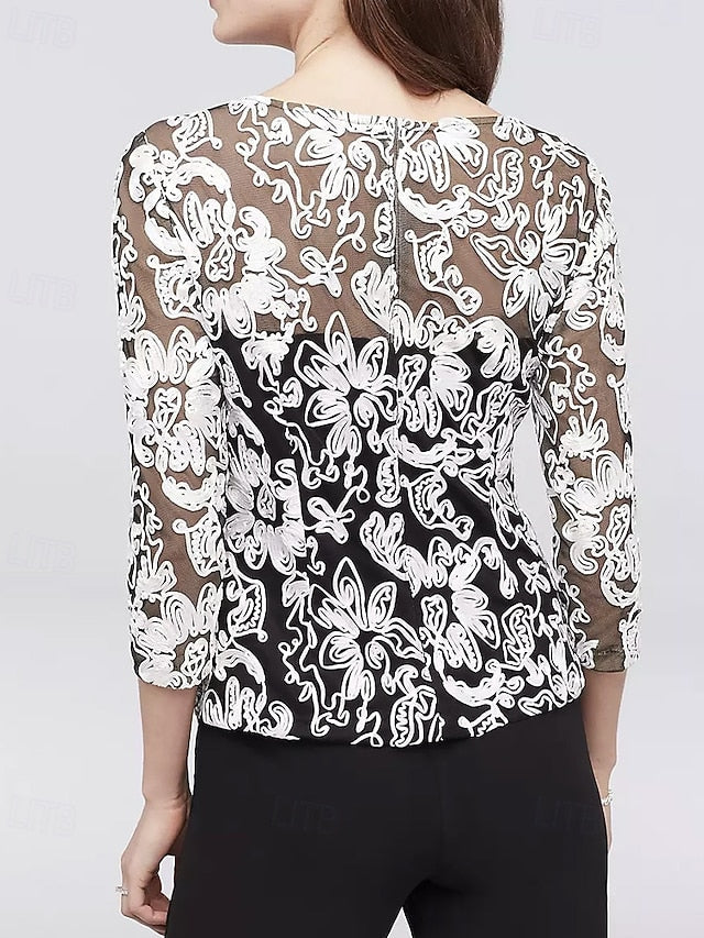 Elegant Floral Mother of Pantsuit Piping Bride Lace Dress the FashionChic