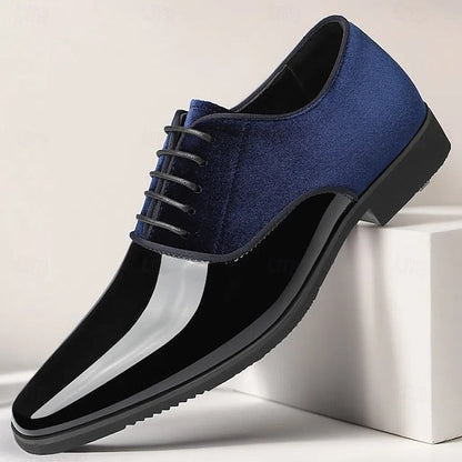 Finish Velvet with Blue Men's White Shoes Dress Glossy and FashionChic