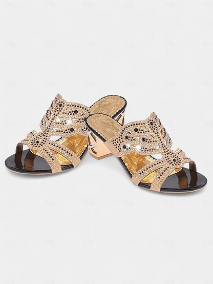Embellished Green - Gold Rhinestone Sandals and Heeled FashionChic