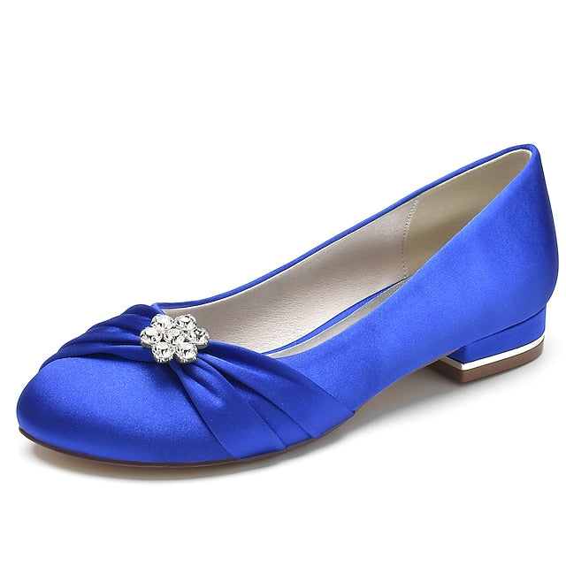 Blue Light Rhinestone Wedding Flats Women's Satin with FashionChic