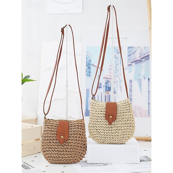 - Crossbody Women’s Chic Strap with Woven Straw Bag Leather FashionChic