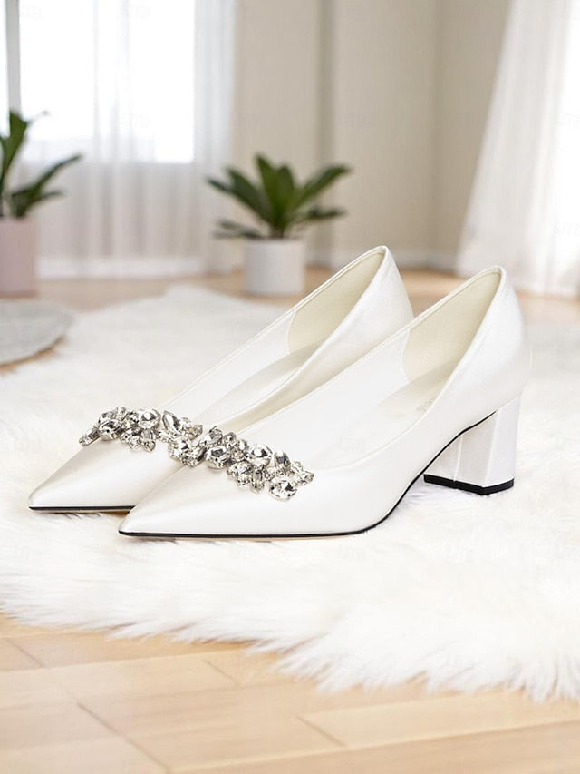 Champagne Pumps Satin Women's with Wedding Toe Pointed FashionChic