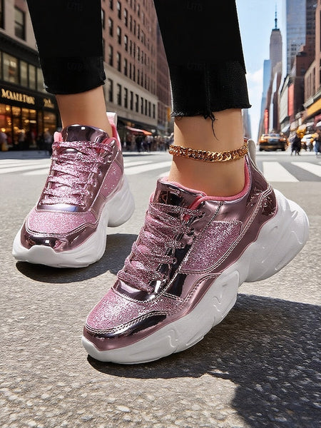 with Sneakers Platform Metallic Chunky Glitter Women's FashionChic