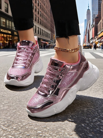 with Sneakers Platform Metallic Chunky Glitter Women's FashionChic