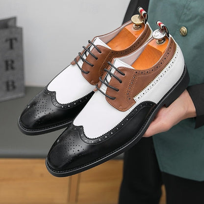 Men's Tri-Color Shoes Brogue in Oxford Black Wingtip FashionChic