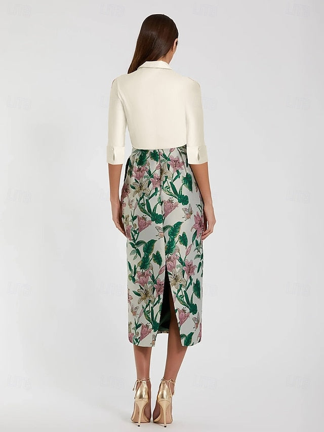Dress Column Cocktail Brocade Floral Jacquard Dresses Elegant FashionChic