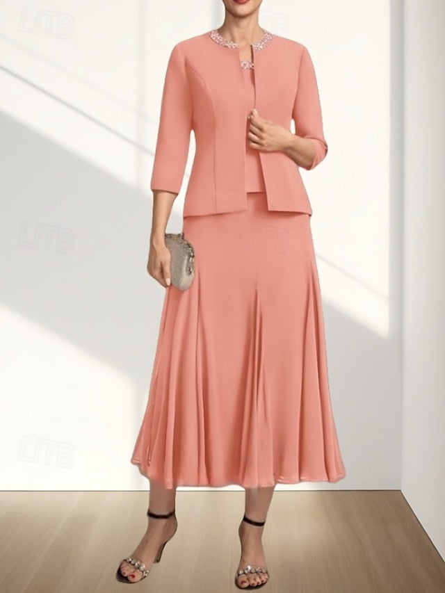 Two Mother Elegant the Wedding Guest Dress Piece A-Line Bride of FashionChic