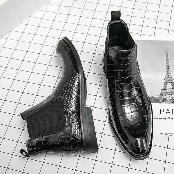 Boots – Chelsea Brown Men's Crocodile Pattern Slip-On FashionChic