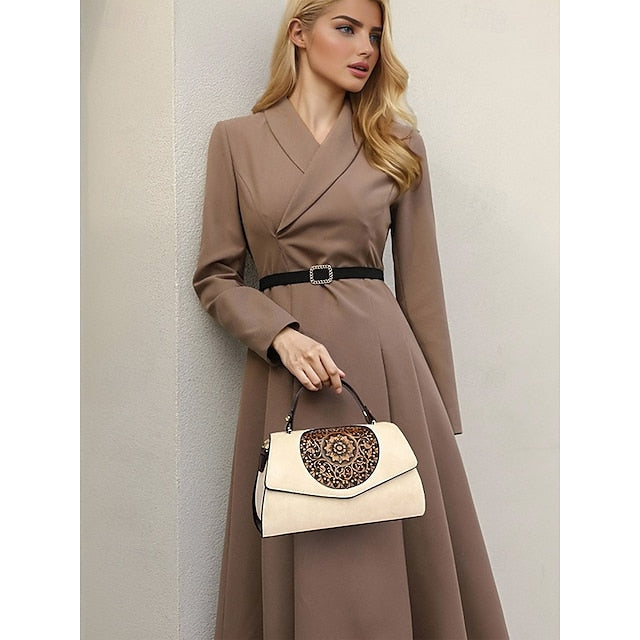 Floral – Faux Vintage Engraved Handbag Leather Women's FashionChic
