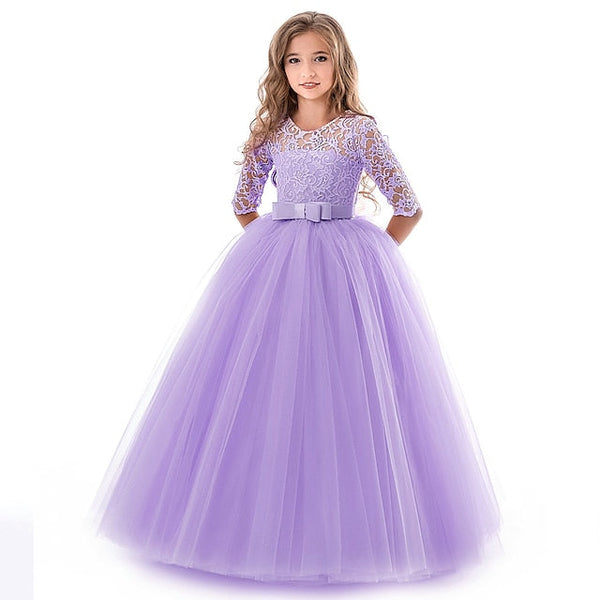 Girls' Flower Sleeve Kids Half Dress Girl Wedding FashionChic
