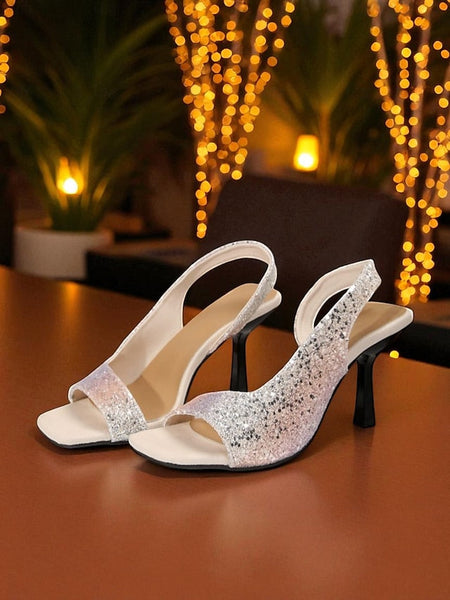 - Slingback Sandals Glitter Toe Women's Square Stiletto FashionChic