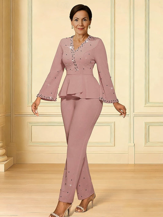 the V Length Jumpsuits Neck Ankle Bride Dress Mother of Elegant FashionChic