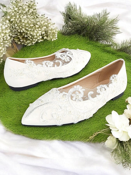 Shoes White and Floral with Wedding Design Lace Appliqué Mesh FashionChic