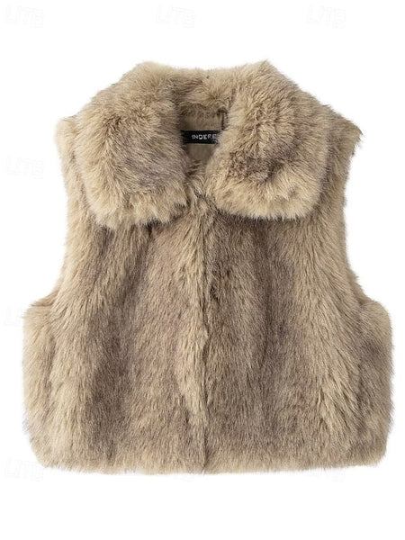 Comfortable Faux Women's Coat Fur Vest Furs Leathers FashionChic