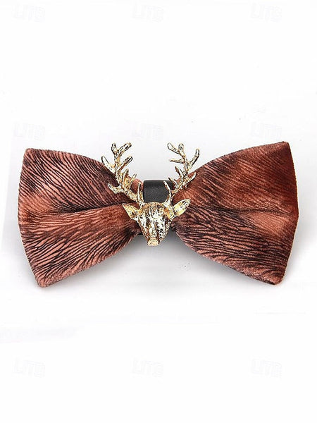 Bow Gold Men's Velvet Pin with Tie Head Deer FashionChic
