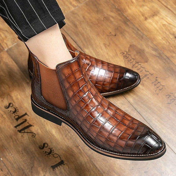 Boots – Chelsea Brown Men's Crocodile Pattern Slip-On FashionChic