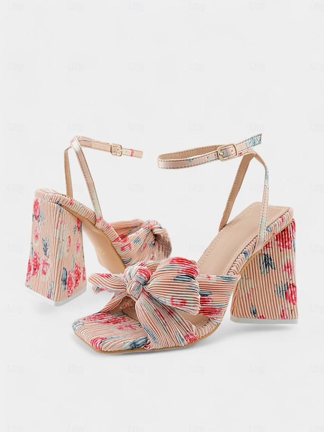 Gold Textured and Knot Heel with Sandals Detail Rose Block FashionChic