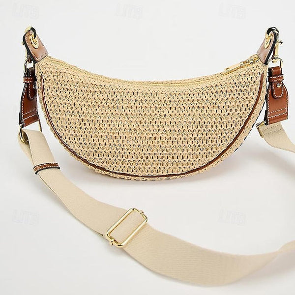 Straw Leather Women's Boho Crossbody Bag with Adjustable FashionChic