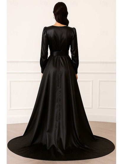Black A-Line Wedding Evening Formal Gold Elegant Gown Dress FashionChic