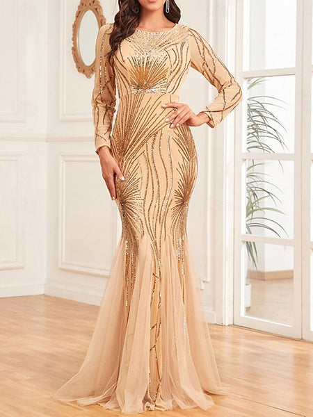 Elegant Floor Mother Crew Bride Party Neck Dress of the FashionChic