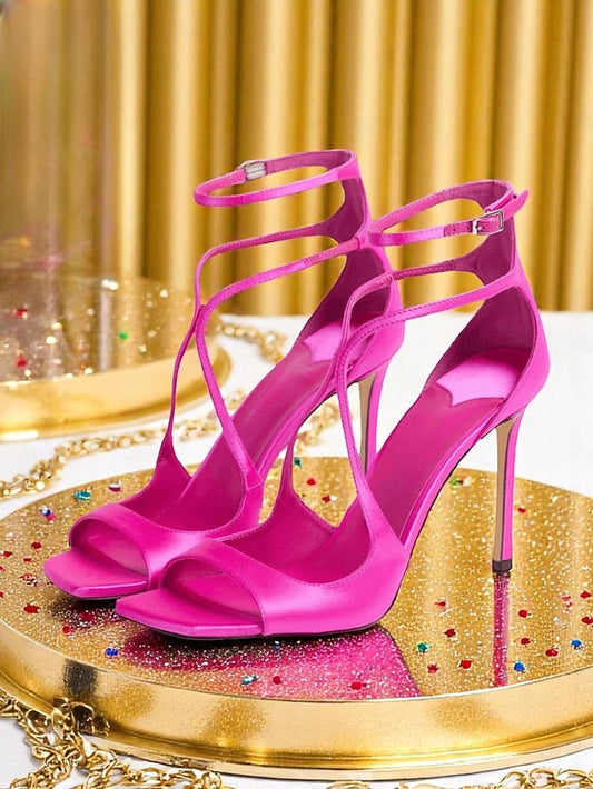 Stiletto Crisscross Heels Elegant - Women's Satin Lavender FashionChic