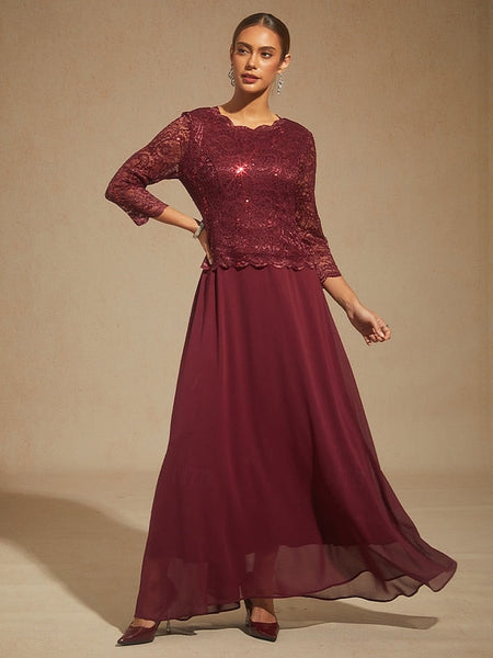 Women's Maxi Dress Chiffon Dress Lace Sequins Embroidered FashionChic