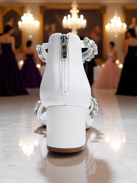 Women's Crystal Purple - Block Satin Sandals Heel FashionChic