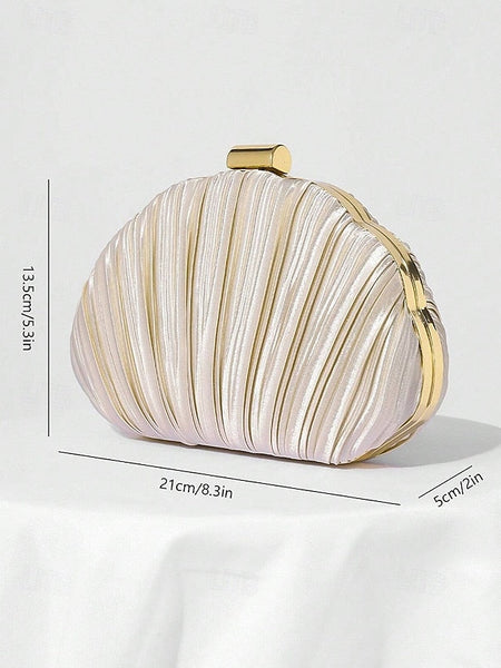 Satin Women's Evening Clutch Shell Purse Pleated FashionChic