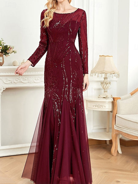 Elegant Floor Mother Crew Bride Party Neck Dress of the FashionChic