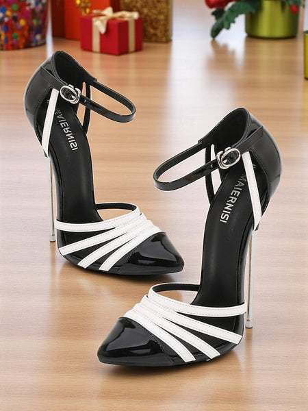 Women's Leather Patent Heels Stiletto and - Black Red FashionChic