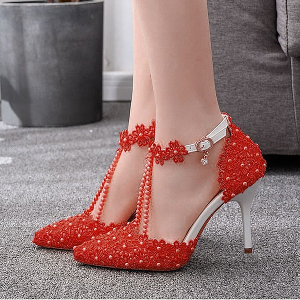 Wedding Shoes Heel Pointed High Women's Lace Bridal FashionChic
