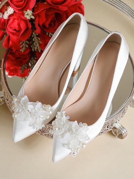 Wedding with White Women's Heels Pearl Crystal and FashionChic