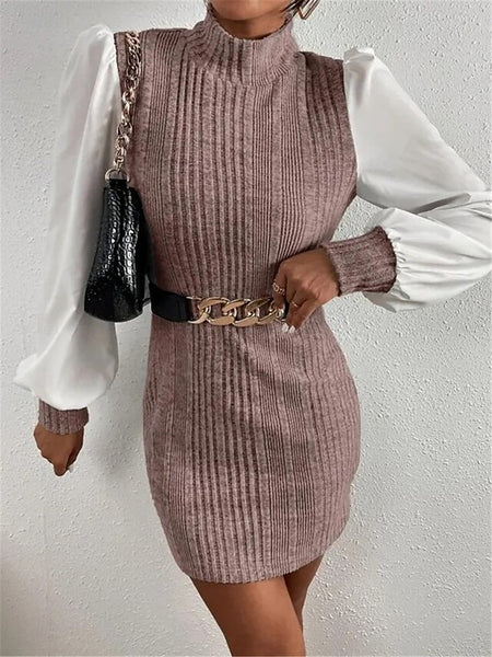 Women's Casual Dress Mini Dress Patchwork Casual Stand