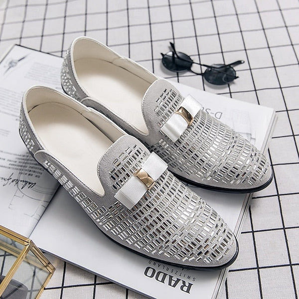 – Strap Loafers Prom and Elegant Woven Silver Men's Monk FashionChic