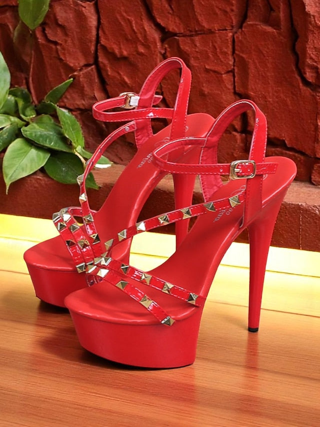 Platform with Studded Women's Straps Heels Stiletto FashionChic
