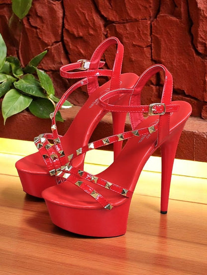Platform with Studded Women's Straps Heels Stiletto FashionChic