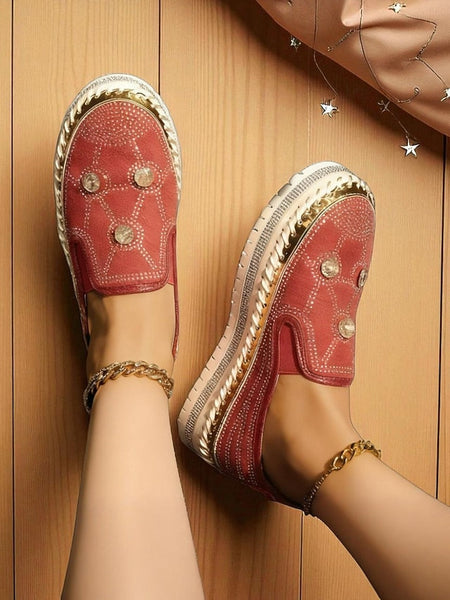 with Slip-On Rhinestone Red Women's Platform Sneakers Studs FashionChic