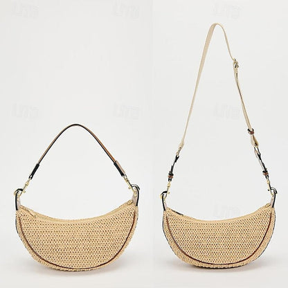 Straw Leather Women's Boho Crossbody Bag with Adjustable FashionChic