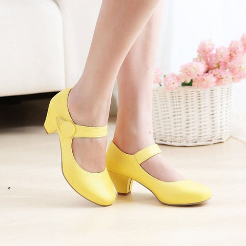 – Mary Round Jane Toe Shoes Yellow Women's FashionChic