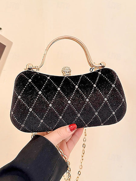 Quilted Diamond Evening Purse with Accents Velvet Women's - FashionChic