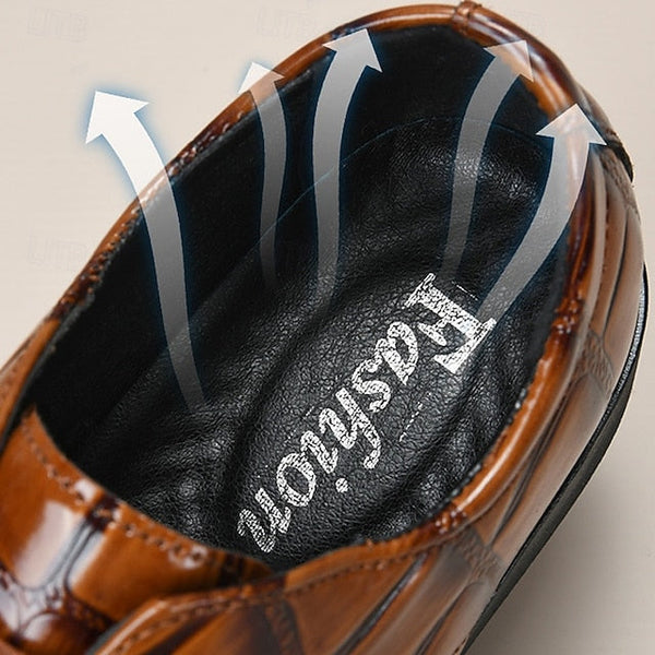 Shoes Dress Leather Brown Crocodile-Pattern Men's FashionChic