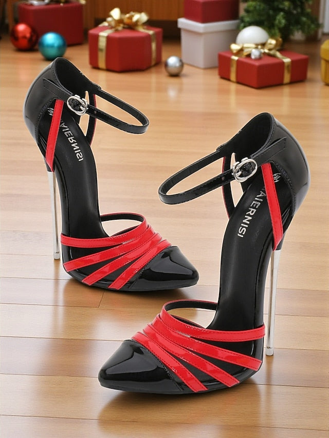Women's Leather Patent Heels Stiletto and - Black Red FashionChic