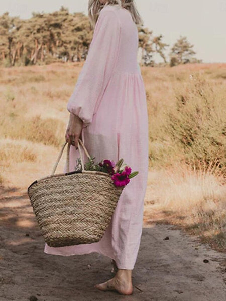 Women's Pink Orange Rose Red Summer Spring Maxi Dress Faux