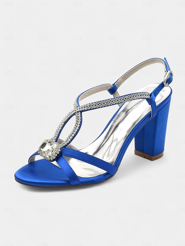 Women's Blue Rhinestone – Elegant Sandals Satin Royal FashionChic