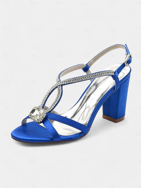 Women's Blue Rhinestone – Elegant Sandals Satin Royal FashionChic