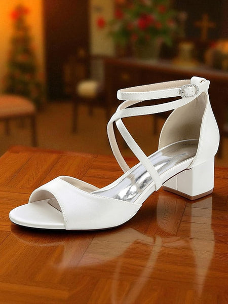 Sandals - Block with Ankle Heel Satin Elegant Strap Women's FashionChic