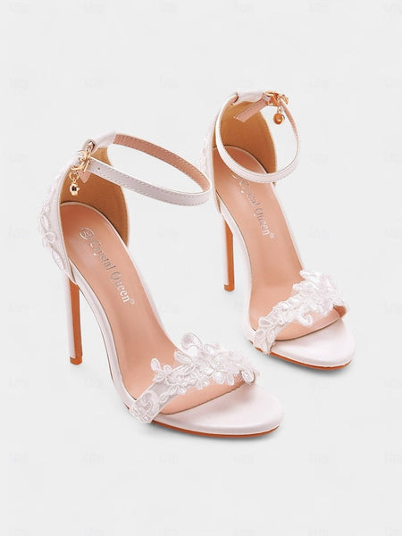 Women's Strap Lace Ankle White Heels Stiletto with Wedding FashionChic