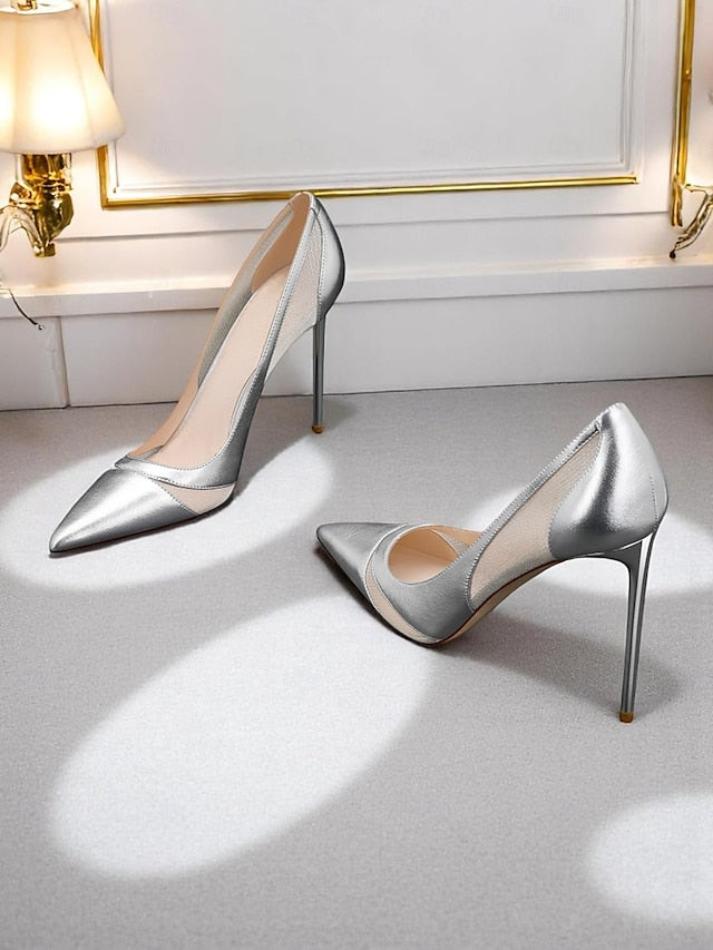 Toe Pumps Detailing Mesh Nude Pointed Suede Women's with FashionChic