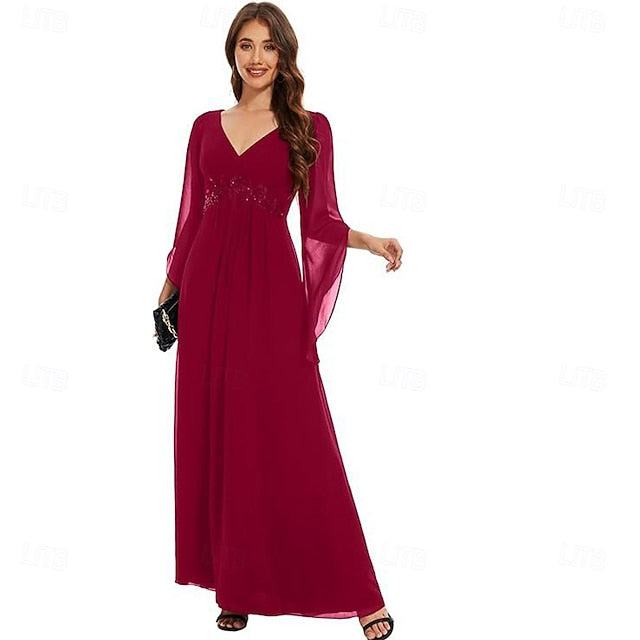 Elegant Simple the V Neck A-Line Bride Mother Dress of Floor FashionChic