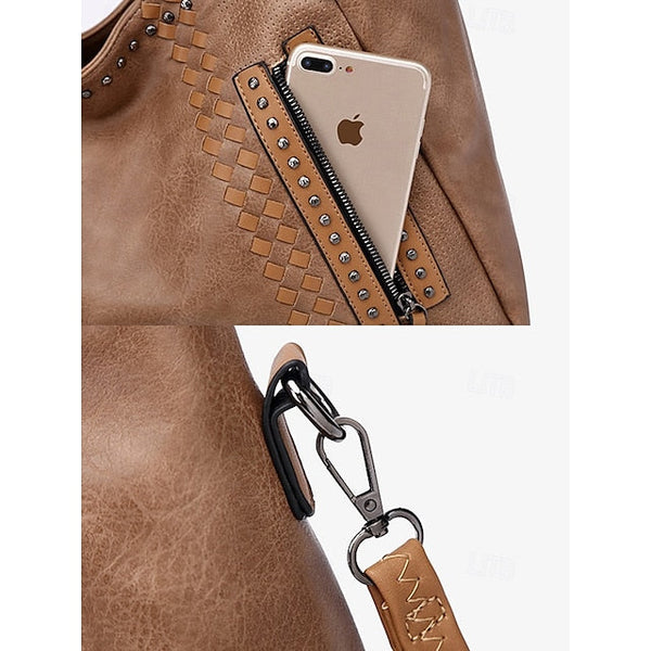 Brown Faux – Women's Tote Bag Handbag Leather Spacious FashionChic